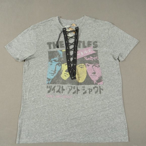 The Beatles Top Womens Medium Gray Twist And Shout Japanese Print Worn-Rite - Picture 1 of 13